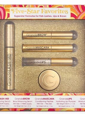 Grande Cosmetics Five-Star Favorites Set NIB Lash Brow Lip Full Size + Minis